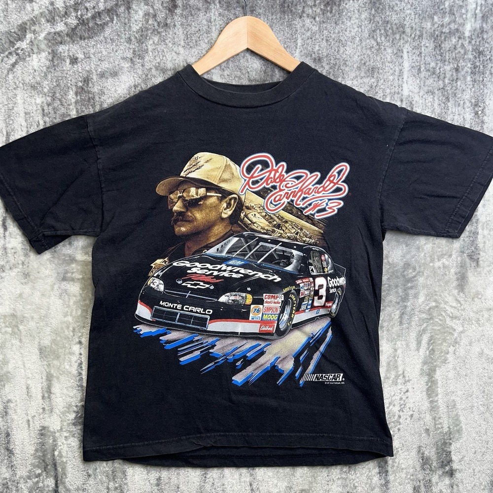 Vintage Chase Authentics Men's Medium Black Dale Earnhardt Shirt Full Graphic